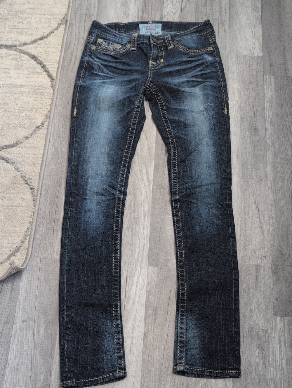 Big Star Liv Mid-Rise Dark Blue Skinny Jeans with Faded Whiskering 25L